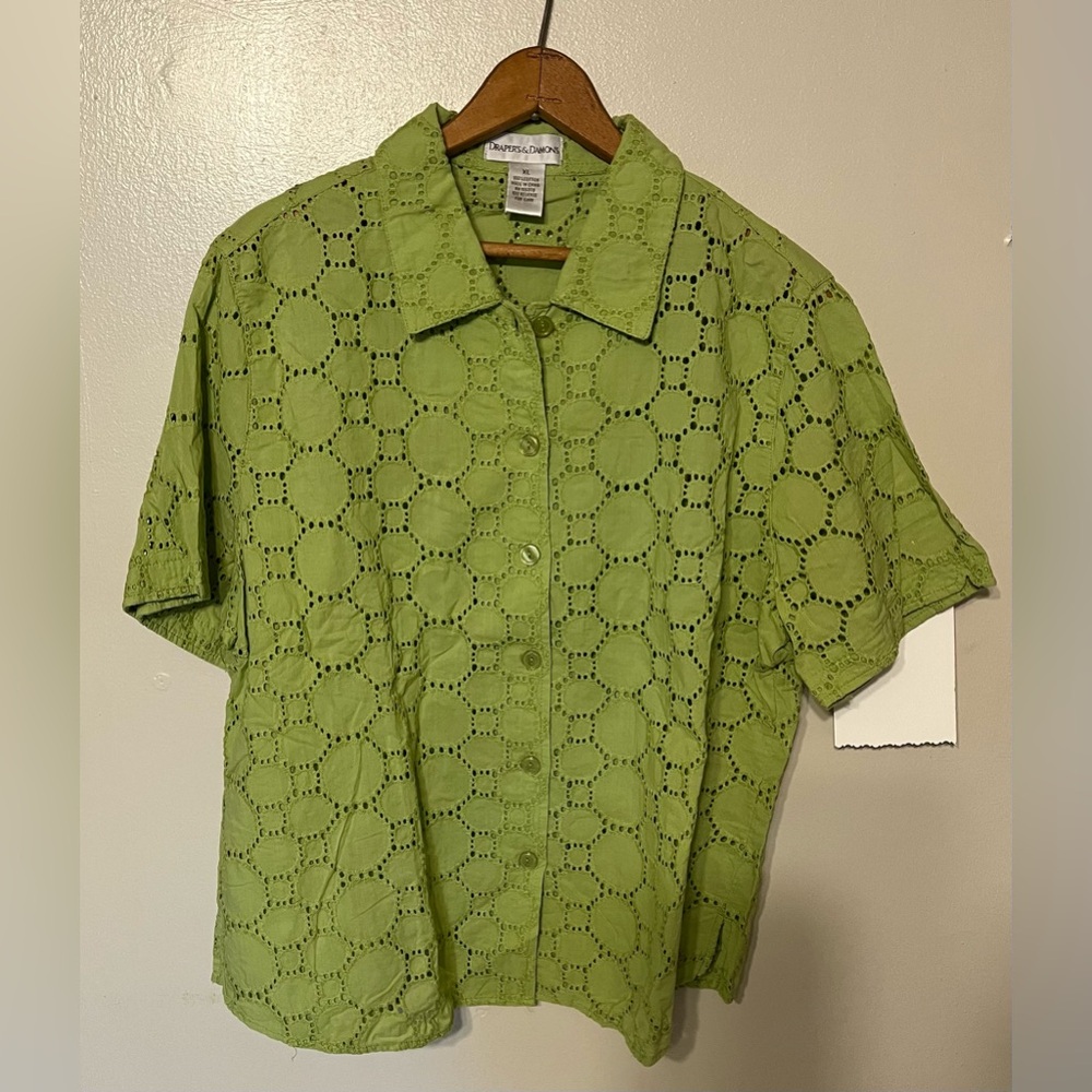 Green Eyelet Button-Up Shirt